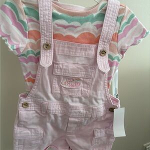Kids Headquarters Pink Overalls with Striped Shirt